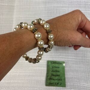 New Skyline Collection Set of 2 Bracelets Genuine Green Zebra Jasper Bracelets